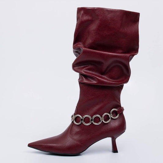 Sierra - Bota Feminina Cano Médio Corrente Salto Fino Vermelho