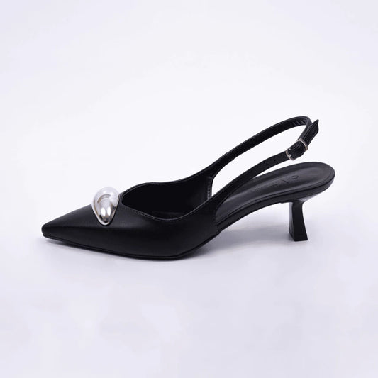 Milano - Scarpin Feminino Bico Fino Aplicação Slingback Preto