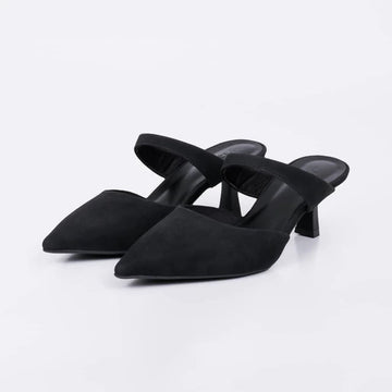 Kate - Mule Feminino Bico Fino Salto Kitten Heels Camurça Preto