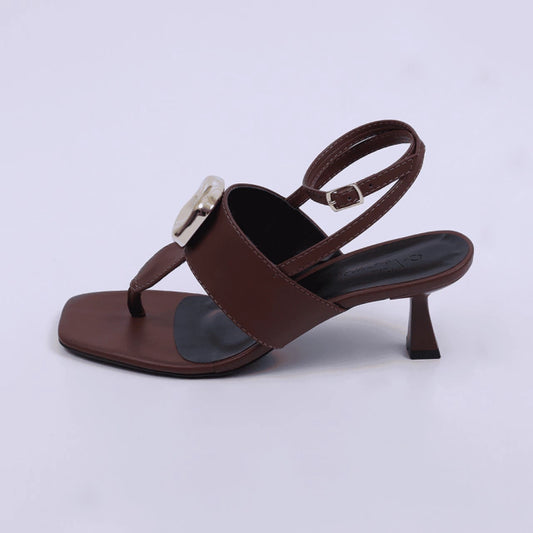 Turquia - Sandália Feminina Tamanco Bico Quadrado Salto Taça Marrom