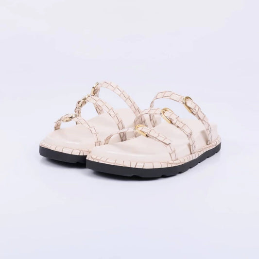 Duke - Papete Feminina Anatômica Bico Redondo Aplicação Off-White