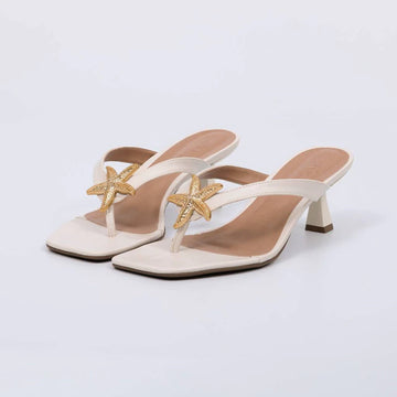 Beth - Tamanco Feminino Salto Médio Estrela Marinha Off-white