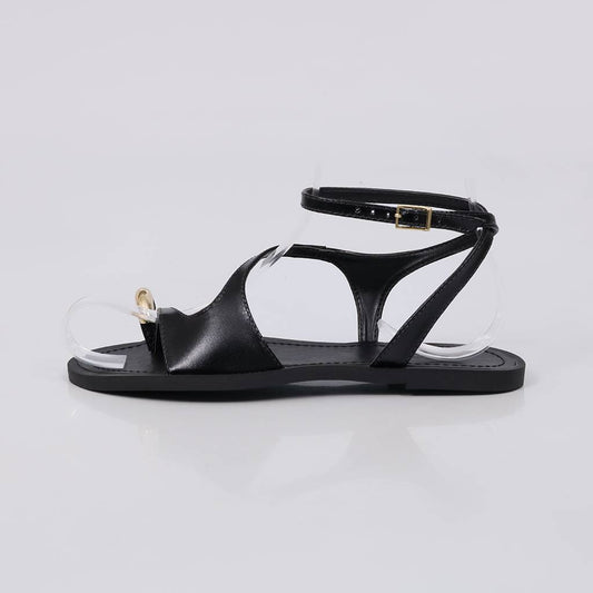 Malta - Sandália Rasteira Feminina Tiras Dedal Dourado Preto