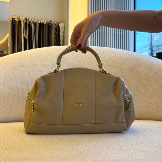 Mia - Bolsa Estruturada Feminina Alça de Mão Bolso Lateral Bege