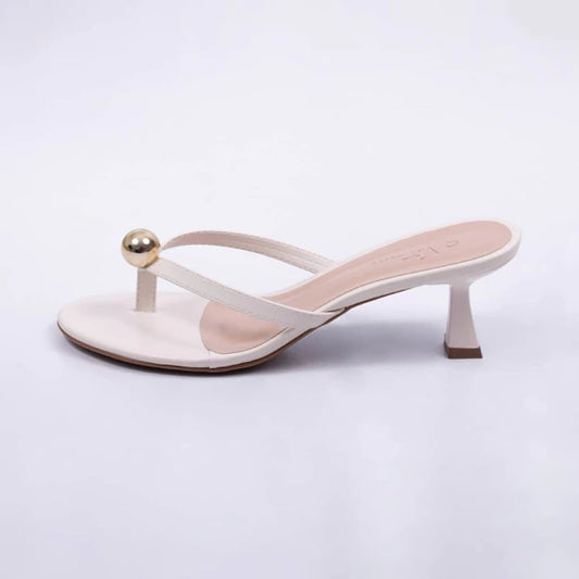 Mel - Tamanco Feminino Bico Redondo Aplicação Off-White