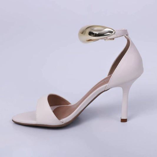 Francis - Sandália Feminina Salto Alto Bico Folha Off-White
