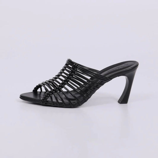 Klara - Tamanco Feminino Salto Alto Tiras Preto
