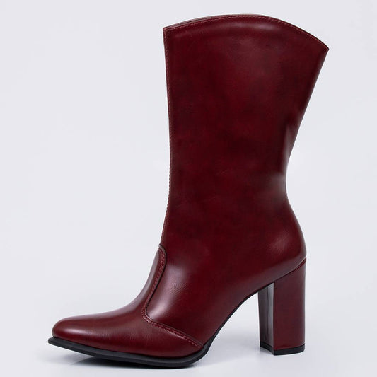 Coral - Bota Feminina Cano Médio Salto Bloco Bico Fino Bordo