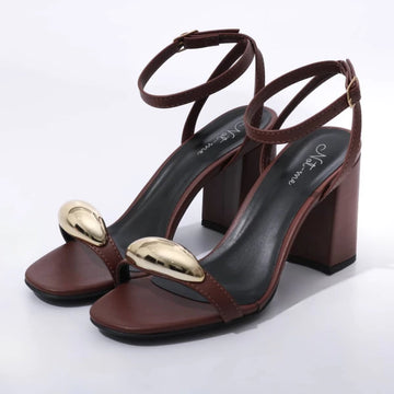 Dallas - Sandália Feminina Aplicação Salto Grosso Marrom