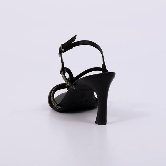 Megan - Sandália Feminina Salto Médio Tiras com Strass Preto