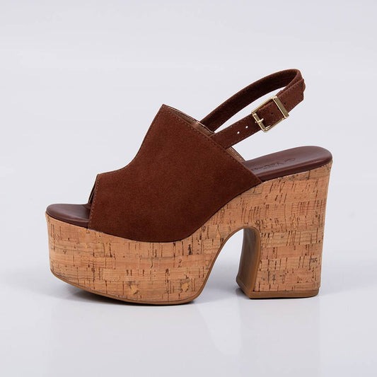 Sol - Sandália Feminina Camurça Meia Pata Cortiça Marrom