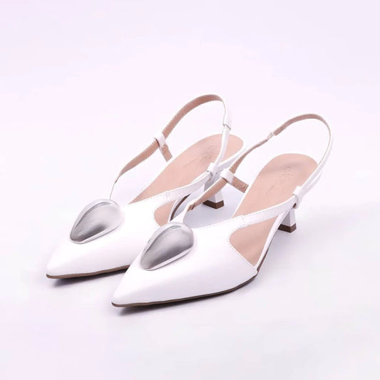 Catar - Scarpin Feminino Bico Fino Slingback Aplicação Branco