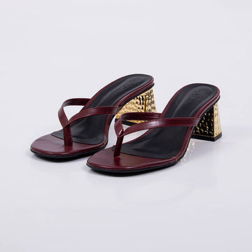 Perola - Tamanco Feminino Salto Bloco Dourado Cromado Vermelho