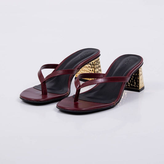 Perola - Tamanco Feminino Salto Bloco Dourado Cromado Vermelho