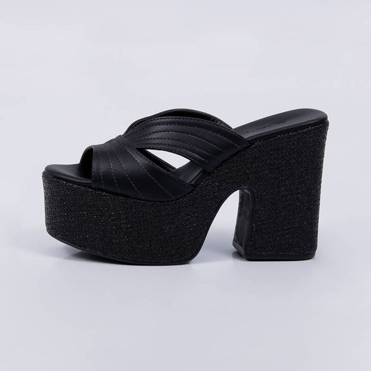 Duna - Tamanco Feminino Meia Pata Palha Tiras Preto