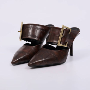Dominique - Mule Feminino Salto Fino Com Fivela Marrom Escuro