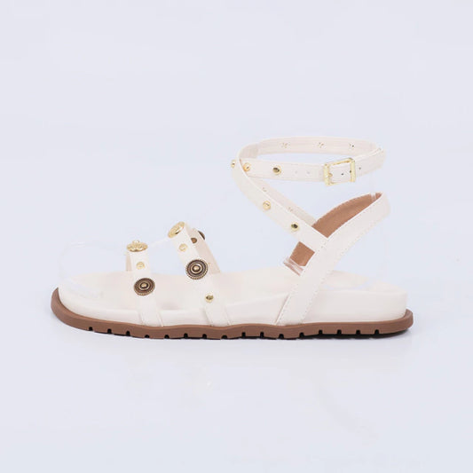 Braga - Sandália Flat Anatômica Feminina Aplicações Off-white
