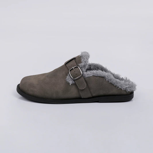 Firenze - Clog Feminino Peluciado Com Fivela Cinza