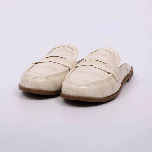 Rubi - Mule Feminino Bico Redondo Croco Detalhe Costura Off White