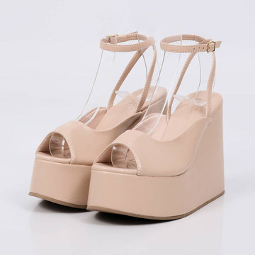 Savanna - Sandália Feminina Anabela Aberta Nude