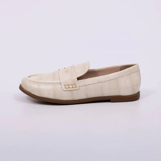 Mel - Mocassim Feminino Salto Baixo Croco Off White