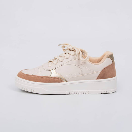 Aspen - Tênis Feminino Bico Redondo Off-white/Rosado