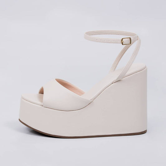 Ester - Sandália Anabela Feminina Plataforma Tira Fina Off-white