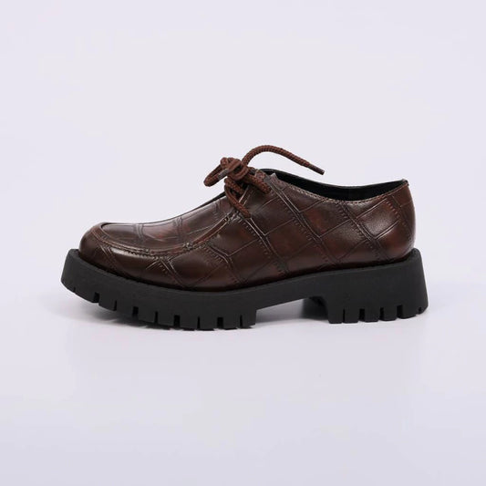 Pietra - Sapato Feminino Tratorado Croco Amarração Marrom Escuro