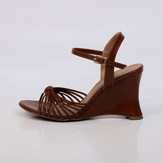 Marina - Sandália Feminina Salto Anabela Tiras Trançadas Marrom