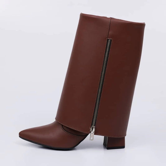 Vita - Bota Feminina Capa Bico Fino Zíper Marrom