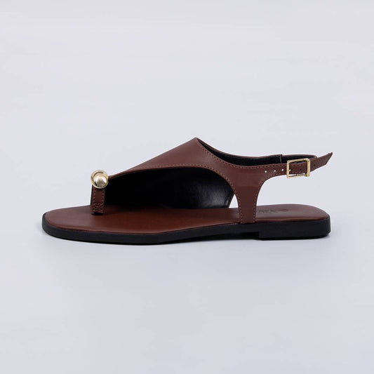 Geórgia - Sandália Feminina Rasteira Aplicação Dourada Marrom