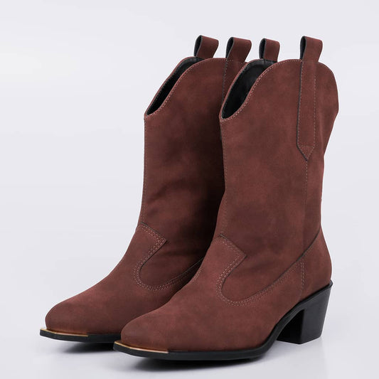 Texas - Bota Feminina Texana Camurça Salto Medio Marrom