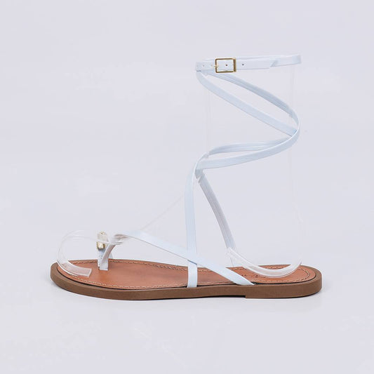 Blair - Sandália Rasteira Feminina Gladiadora Aplicação Azul Claro