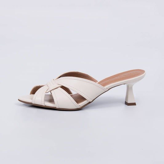 Marfim - Tamanco Feminino Salto Médio Tiras Cruzadas Off-white