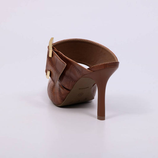 Dominique - Mule Feminino Salto Fino Com Fivela Caramelo