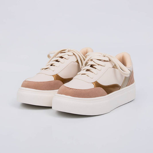 Mônica - Tênis Feminino Casual Plataforma Off-White/Bronze