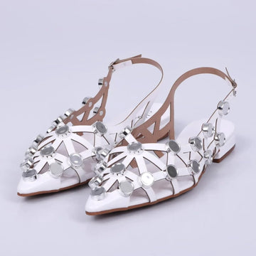 Sibeli - Slingback Feminina Bico Fino Aplicação Branca