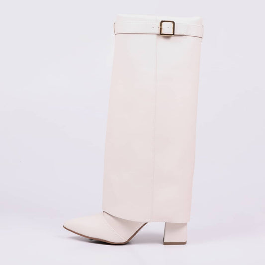 Jade - Bota Feminina Cano Médio Dobrada Off-white