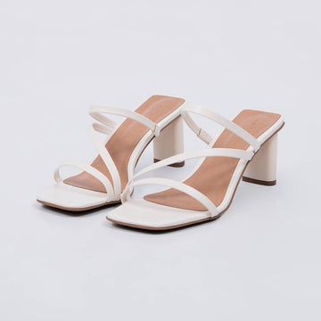 Hera - Sandália Feminina Tiras Finas Salto Bloco Off-white