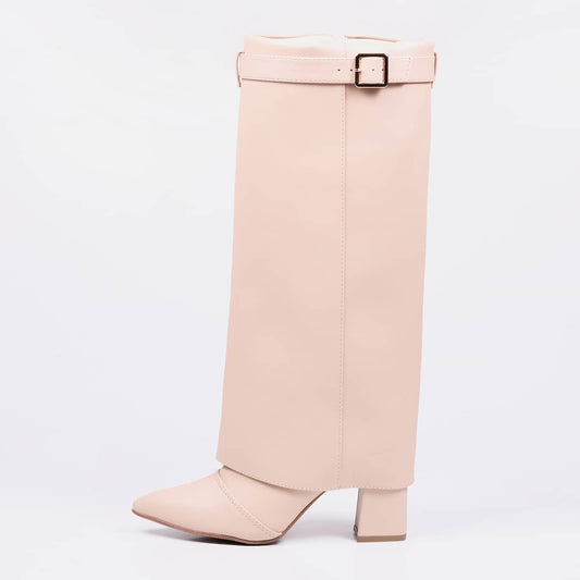 Jade - Bota Feminina Cano Médio Dobrada Nude Amendoa