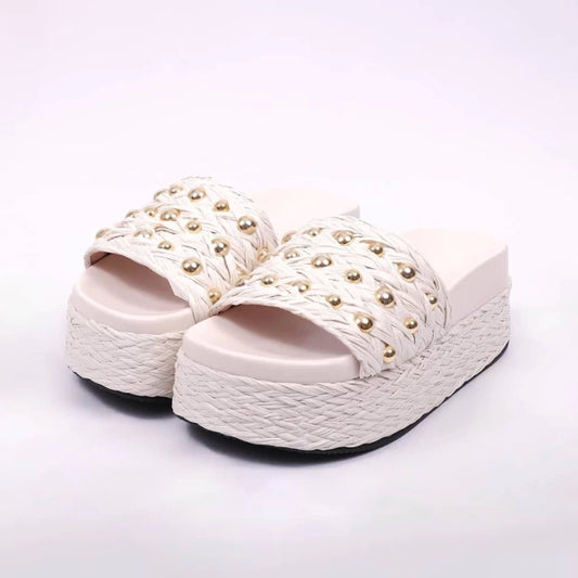 Mônaco - Chinelo Feminino Flatform Com Aplicação Palha Off-White
