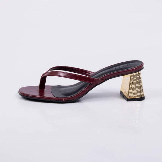 Perola - Tamanco Feminino Salto Bloco Dourado Cromado Vermelho