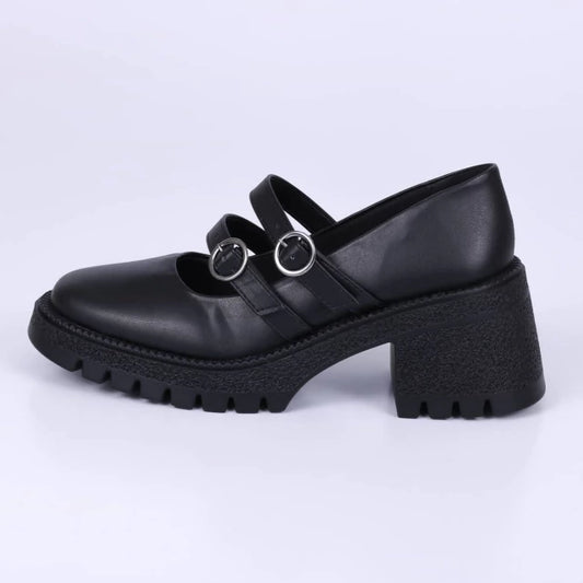 Ramona - Oxford Feminino Tratorado Fivela Salto Médio Preto