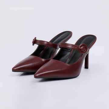Soho - Mule Feminino Bico Fino Salto Alto Tira Central Vermelho
