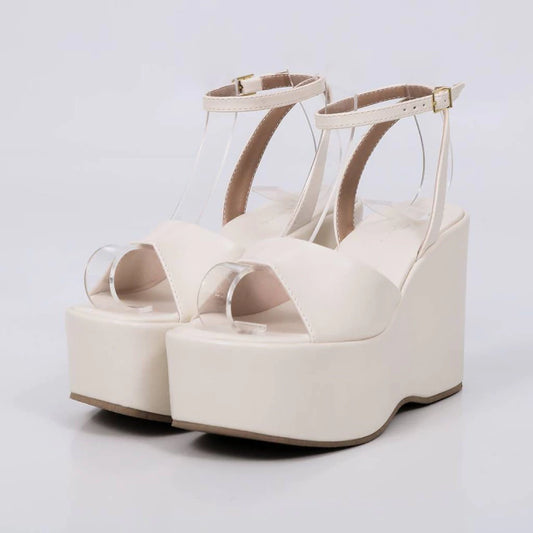 Mônaco - Sandália Feminina Plataforma Meia Pata Fivela Off-white