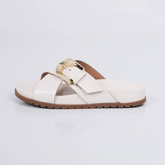 Elisa - Papete Feminina Anatômica Fivela Tira Cruzada Off-White