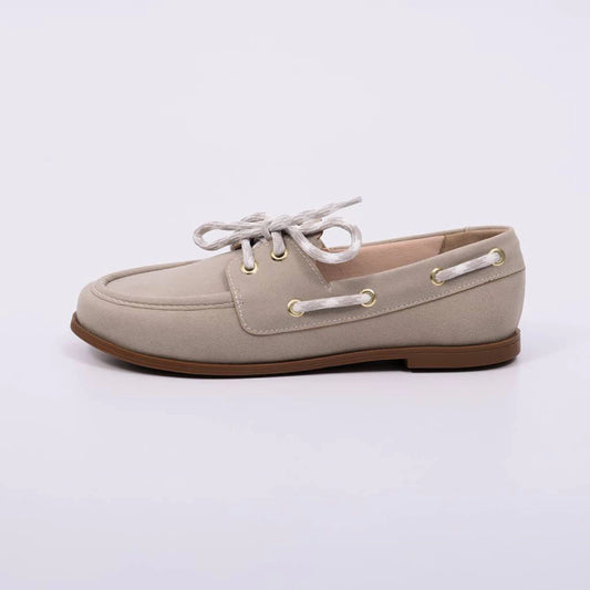 Sara - Mocassim Feminino Flat Amarração Camurça Cinza