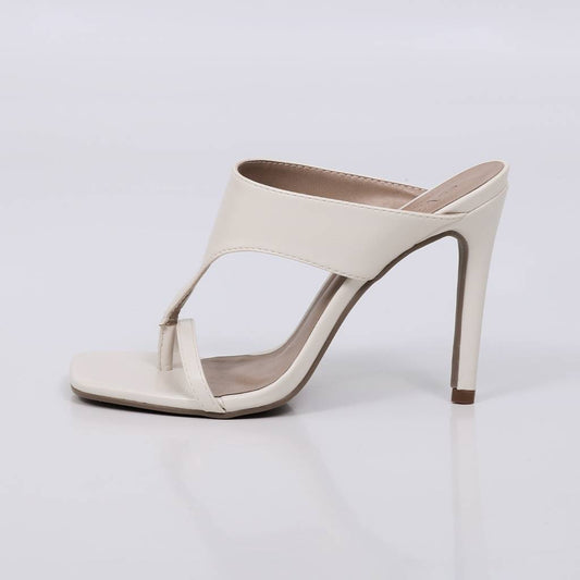 Carina - Tamanco Feminino Salto Alto Tiras Finas Off-white