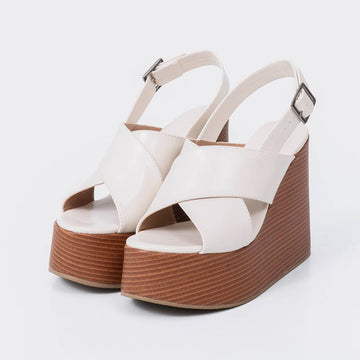 Serena - Sandália Feminina Anabela Plataforma Off-white