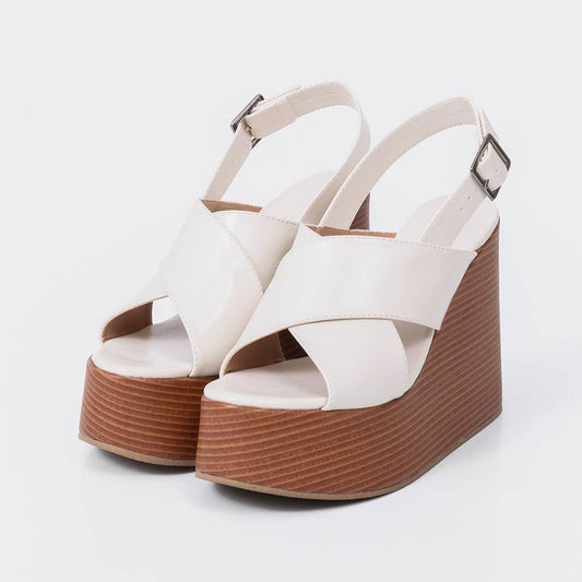 Serena - Sandália Feminina Anabela Plataforma Off-white